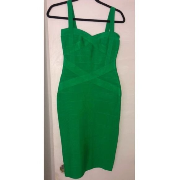 TOXIC ENVY BOUTIQUE-- WOMENS GREEN THICK STRETCHY MIDI BANDAGE DRESS SIZE LARGE - Picture 5 of 9